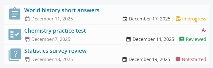 Assignment list with submissions and grading details