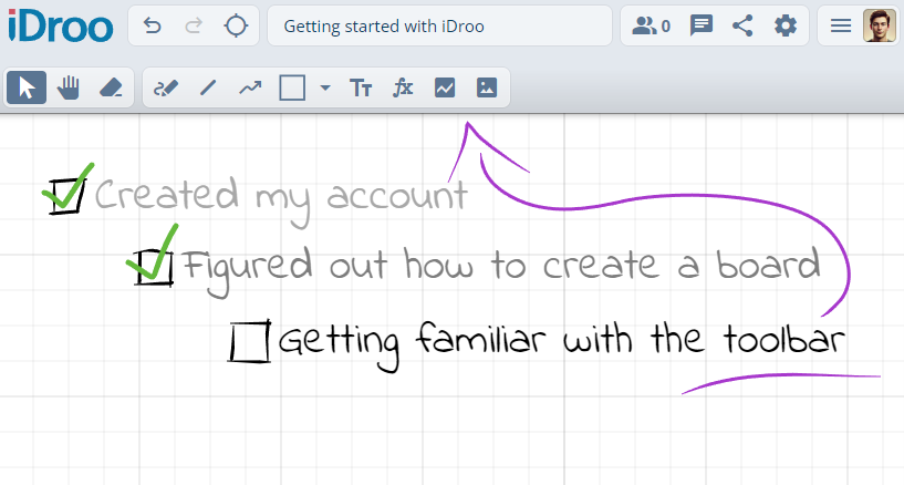 A screenshot showing the board toolbar
