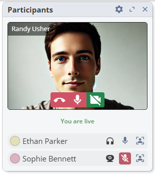 Video call view showing active participant feed with call controls